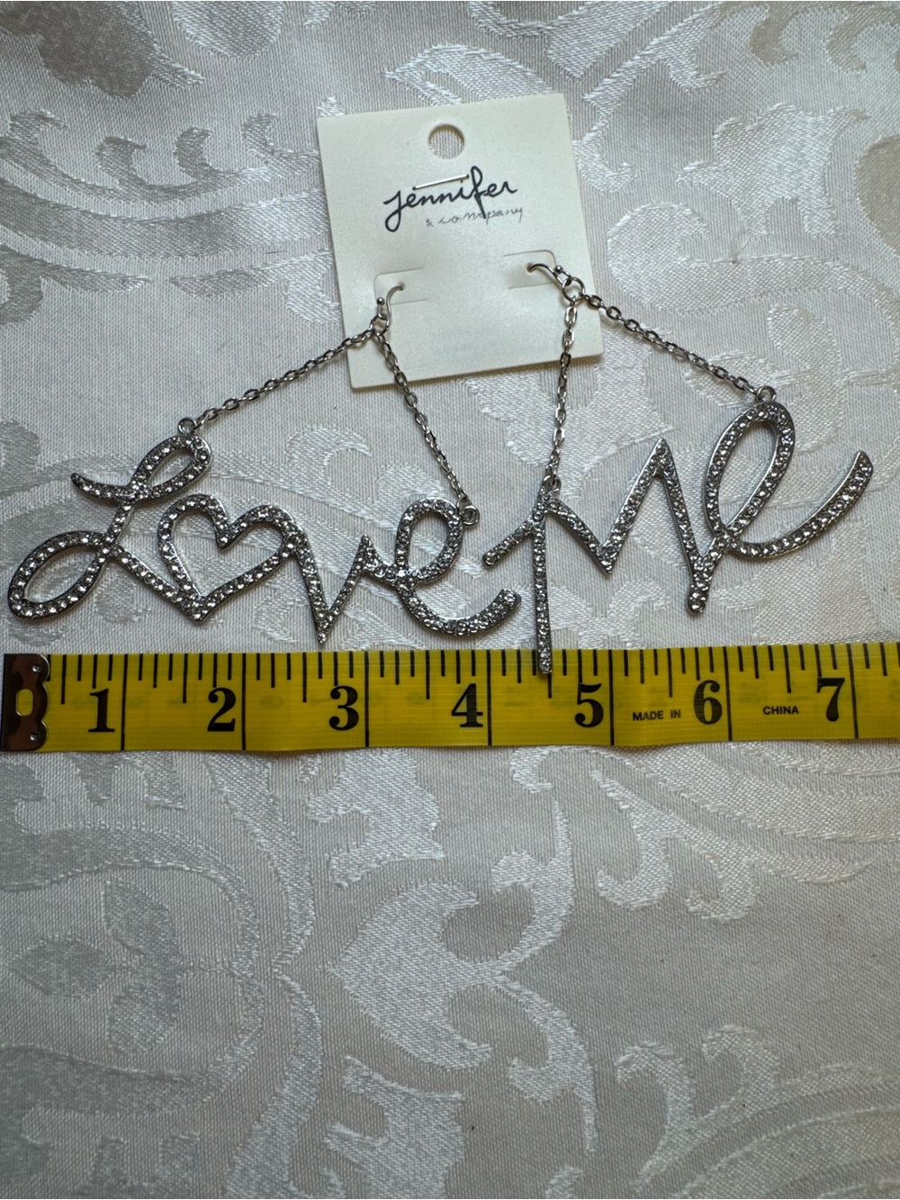 New Jennifer & Co Silver 'Love Me' Rhinestone Chunky earrings - Picture 2 of 3